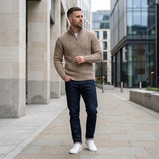 Men's Half Zip Jumper — Knitted Pullover Casual Everyday Knitwear