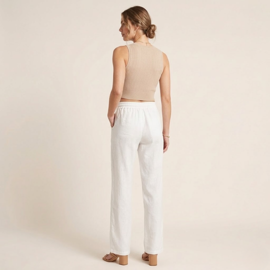 Wide Leg Linen Pants for Women — Elastic Waist Summer Trousers