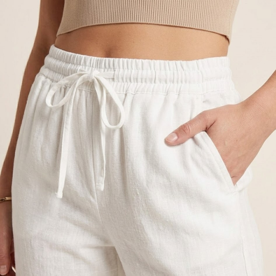 Wide Leg Linen Pants for Women — Elastic Waist Summer Trousers