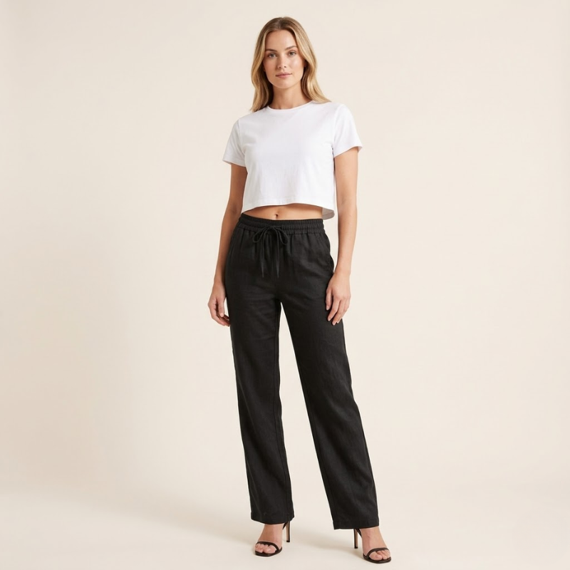 Wide Leg Linen Pants for Women — Elastic Waist Summer Trousers