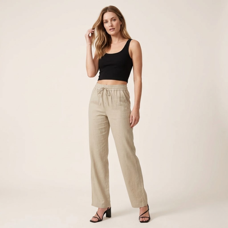 Wide Leg Linen Pants for Women — Elastic Waist Summer Trousers