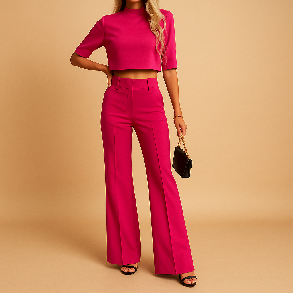 Women’s Cropped Top & Tailored Pants Set – Comfortable & Polished for Everyday Wear