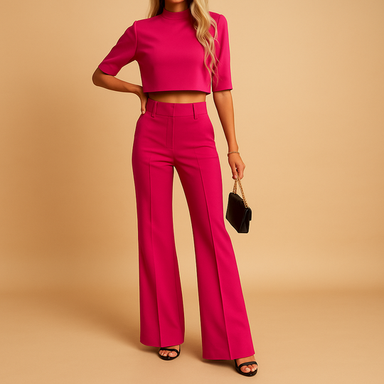 Women’s Cropped Top & Tailored Pants Set – Comfortable & Polished for Everyday Wear
