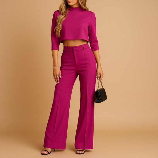 Women’s Cropped Top & Tailored Pants Set – Comfortable & Polished for Everyday Wear