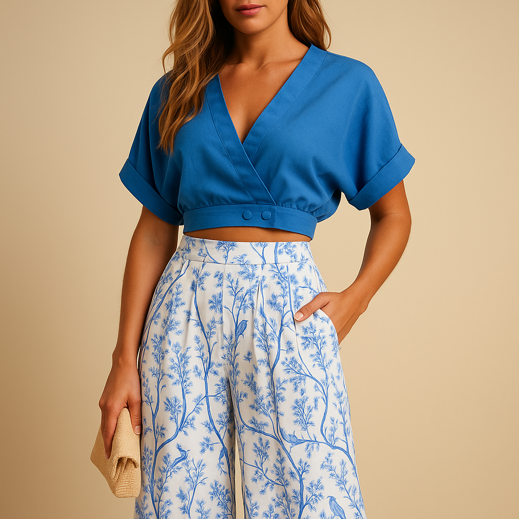 Women’s Floral Summer Top & Wide-Leg Trouser Set – Lightweight & Relaxed for Warm Days