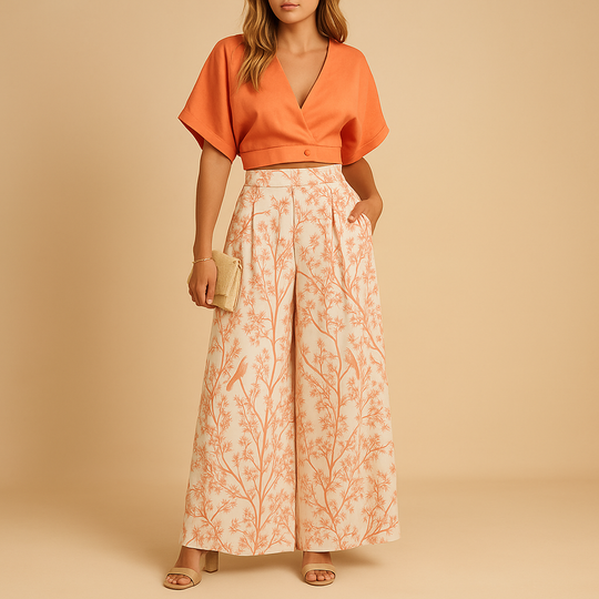 Women’s Floral Summer Top & Wide-Leg Trouser Set – Lightweight & Relaxed for Warm Days