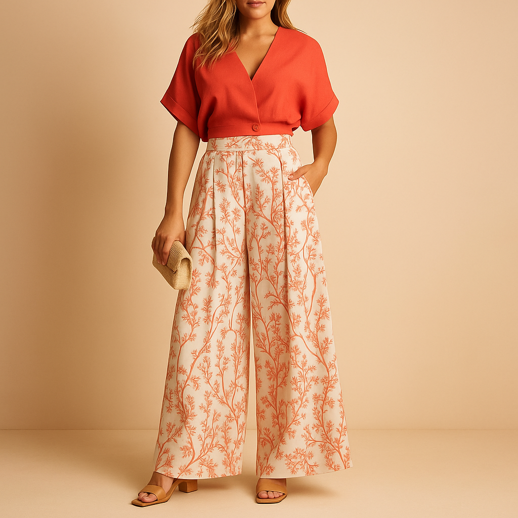 Women’s Floral Summer Top & Wide-Leg Trouser Set – Lightweight & Relaxed for Warm Days