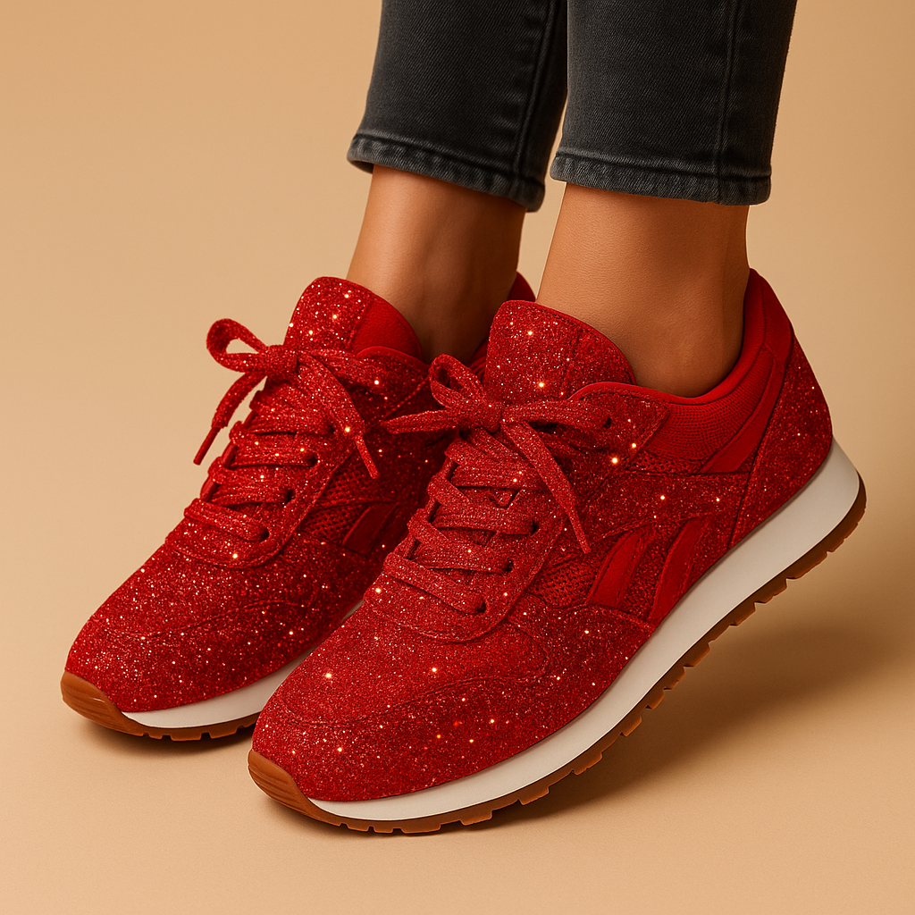 Women’s Glitter Sequin Sneakers – Lace-Up Style with Subtle Lift