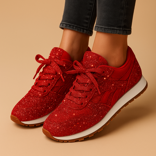 Women’s Glitter Sequin Sneakers – Lace-Up Style with Subtle Lift