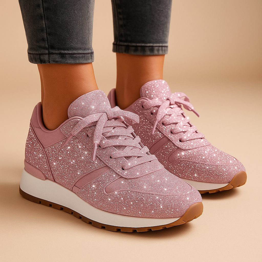 Women’s Glitter Sequin Sneakers – Lace-Up Style with Subtle Lift