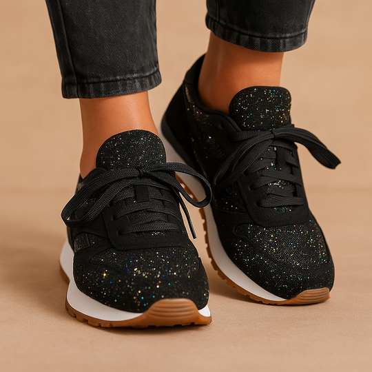 Women’s Glitter Sequin Sneakers – Lace-Up Style with Subtle Lift