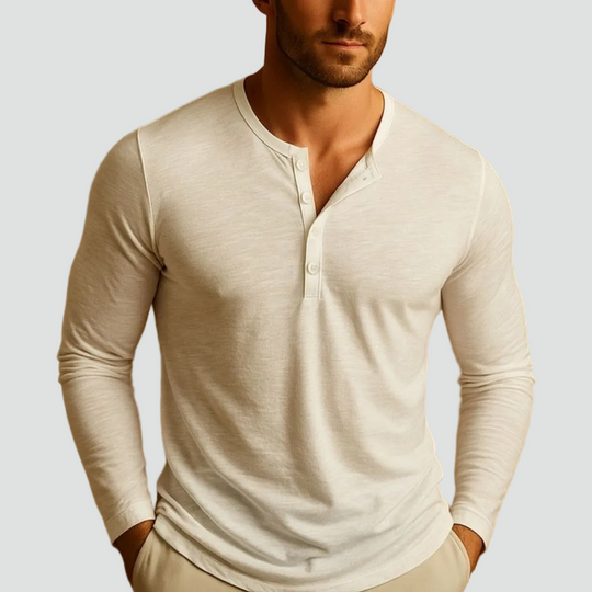 Men's Slim Fit Henley Shirt — Long Sleeve Casual Top