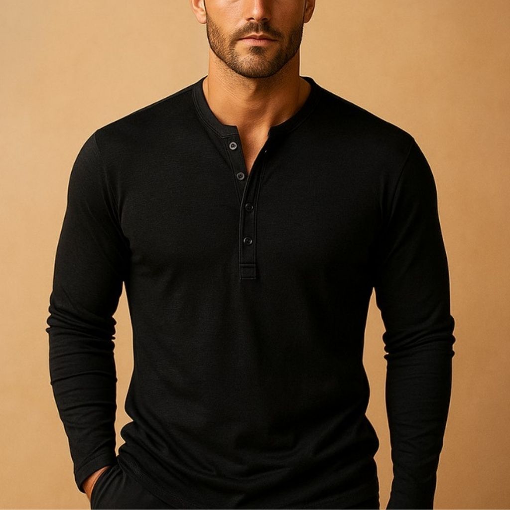 Men's Slim Fit Henley Shirt — Long Sleeve Casual Top