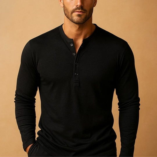 Men's Slim Fit Henley Shirt — Long Sleeve Casual Top