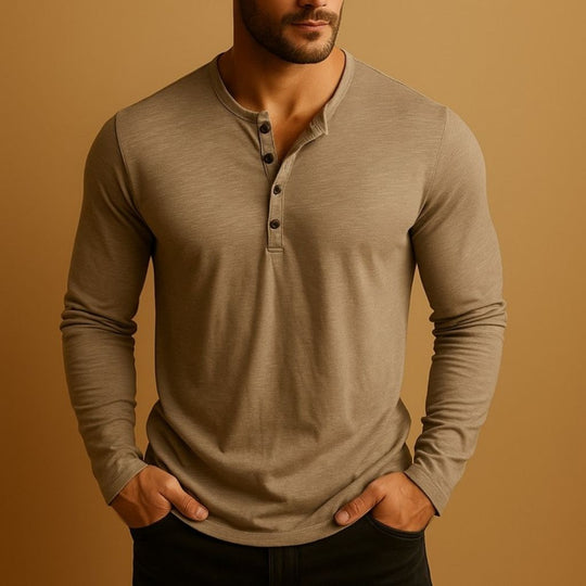 Men's Slim Fit Henley Shirt — Long Sleeve Casual Top