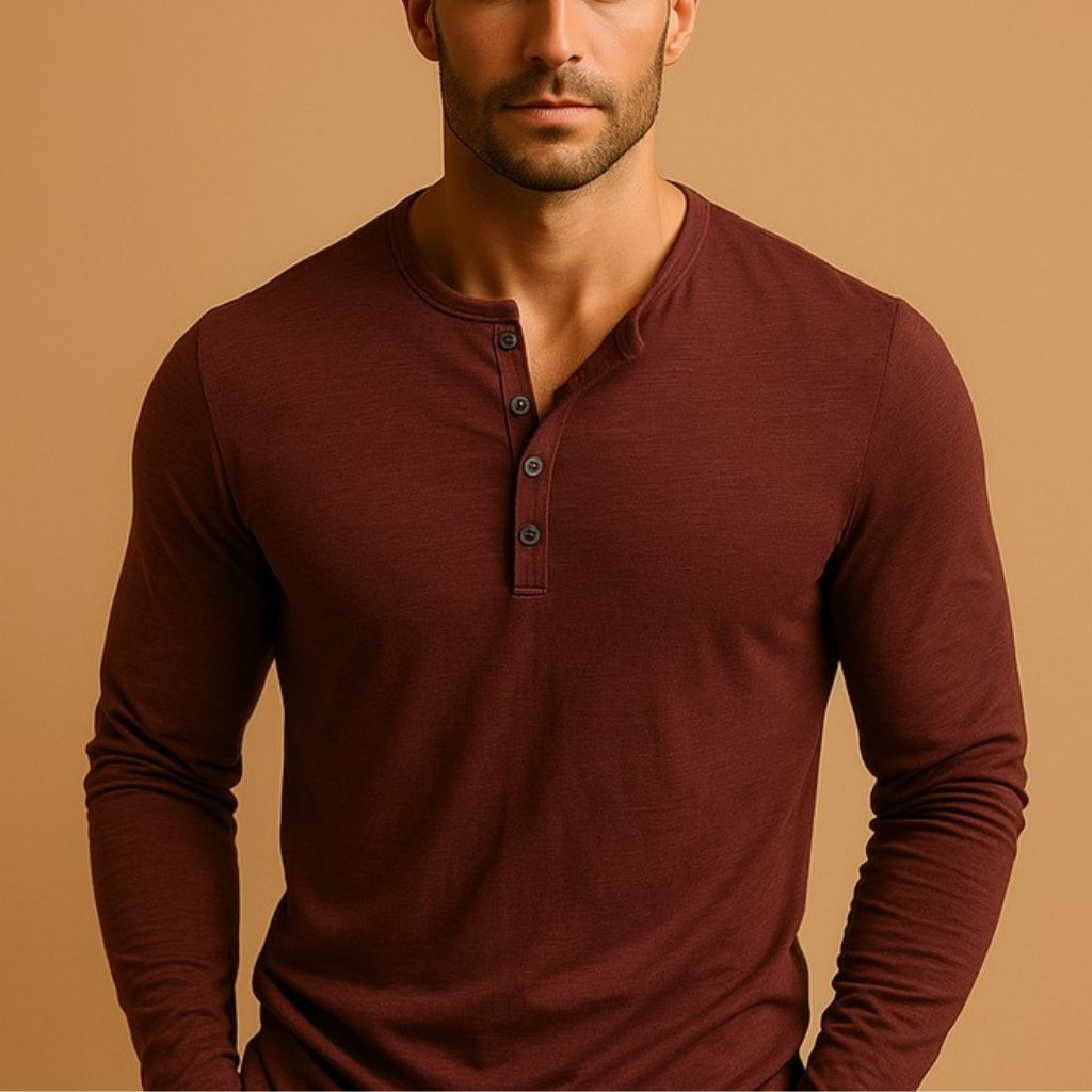 Men's Slim Fit Henley Shirt — Long Sleeve Casual Top