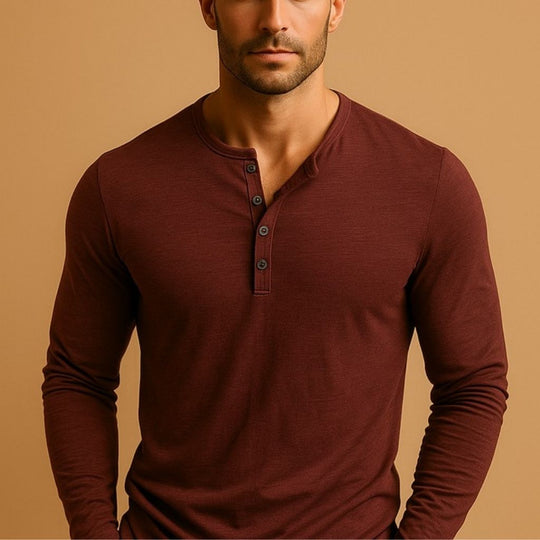 Men's Slim Fit Henley Shirt — Long Sleeve Casual Top