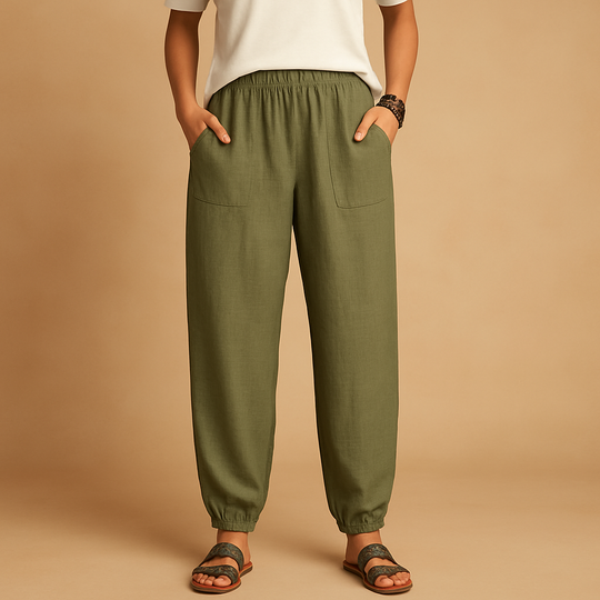 Women’s High-Waisted Linen Boho Trousers – Lightweight & Relaxed for Summer Wear