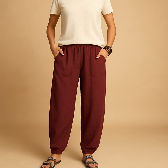 Women’s High-Waisted Linen Boho Trousers – Lightweight & Relaxed for Summer Wear