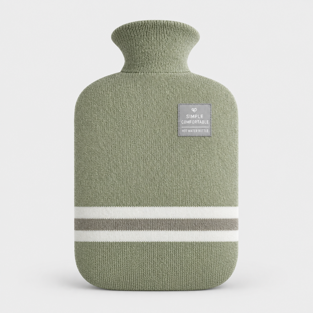 Hot Water Bottle with Cover - Green