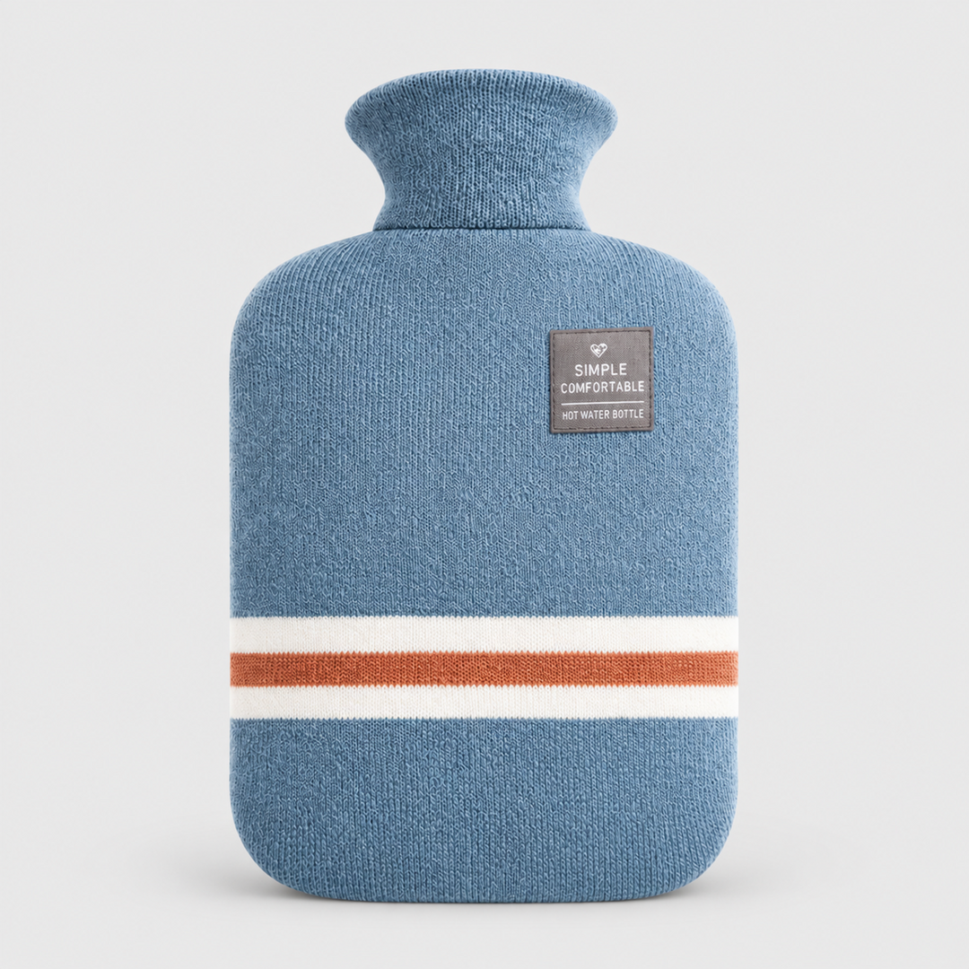 Hot Water Bottle with Cover - Light Blue