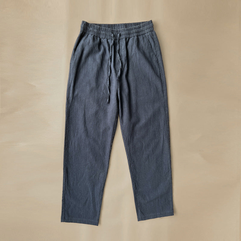 Men's Woven Straight Leg Trousers — Elastic Drawstring Waist, Casual Summer Pants