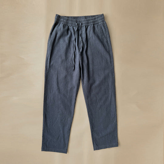 Men's Woven Straight Leg Trousers — Elastic Drawstring Waist, Casual Summer Pants