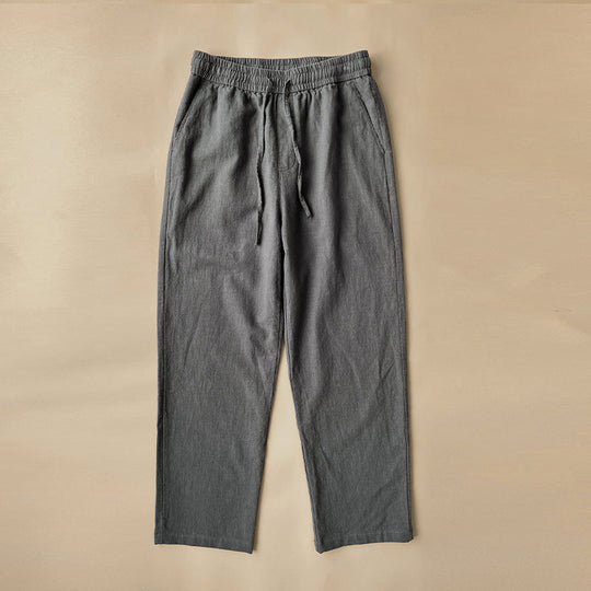 Men's Woven Straight Leg Trousers — Elastic Drawstring Waist, Casual Summer Pants