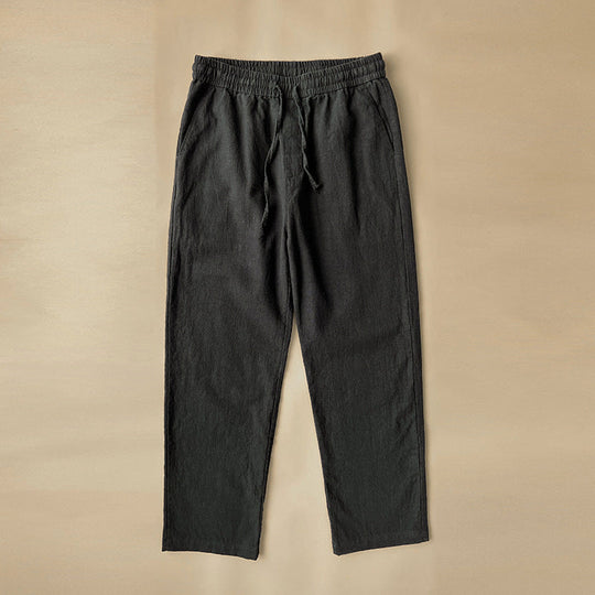 Men's Woven Straight Leg Trousers — Elastic Drawstring Waist, Casual Summer Pants