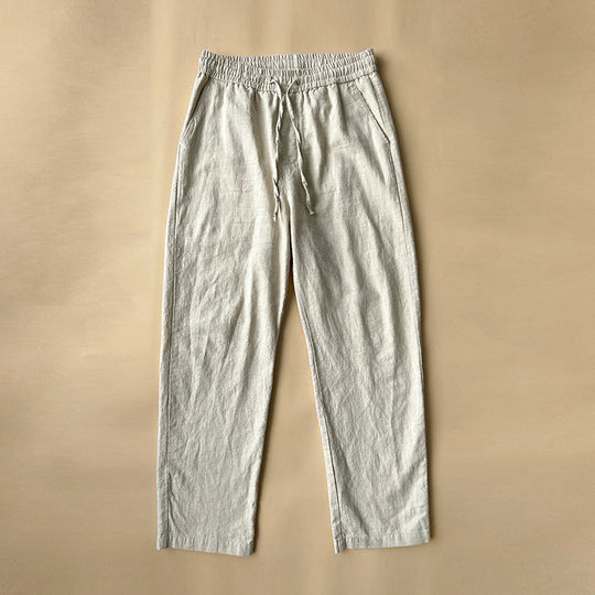 Men's Woven Straight Leg Trousers — Elastic Drawstring Waist, Casual Summer Pants