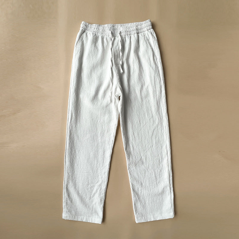 Men's Woven Straight Leg Trousers — Elastic Drawstring Waist, Casual Summer Pants