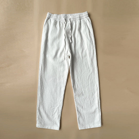 Men's Woven Straight Leg Trousers — Elastic Drawstring Waist, Casual Summer Pants