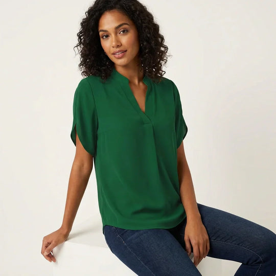 Women's V-Neck Summer Blouse — Lightweight Short Sleeve Casual Top