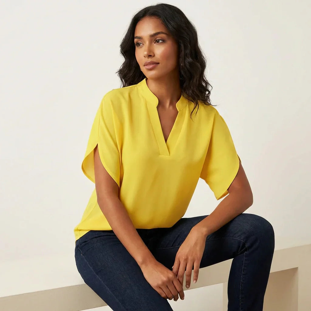 Women's V-Neck Summer Blouse — Lightweight Short Sleeve Casual Top