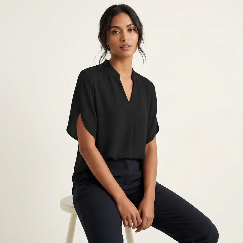 Women's V-Neck Summer Blouse — Lightweight Short Sleeve Casual Top