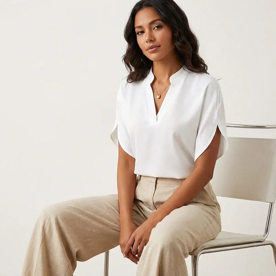 Women's V-Neck Summer Blouse — Lightweight Short Sleeve Casual Top