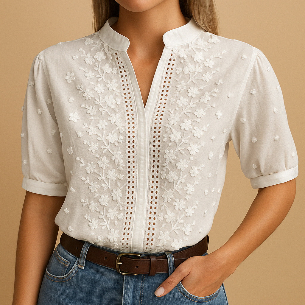Women's White Blouse | Classic Collar with Button Closure