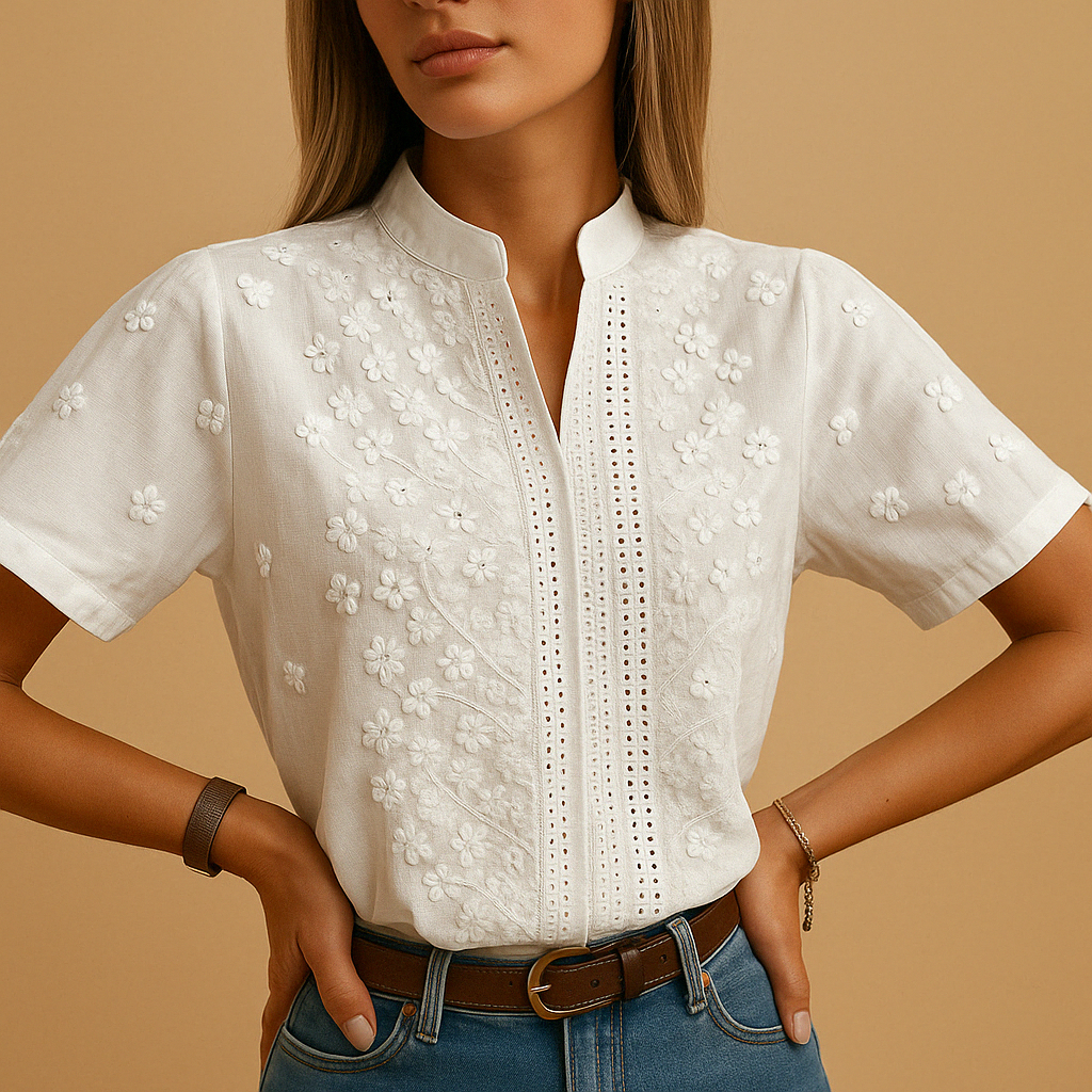 Women's White Blouse | Classic Collar with Button Closure
