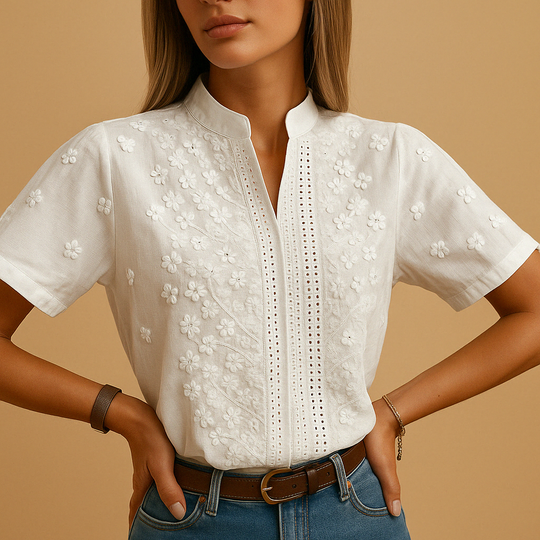 Women's White Blouse | Classic Collar with Button Closure