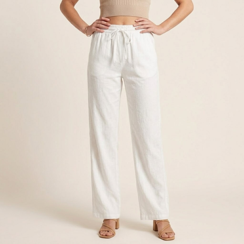 Wide Leg Linen Pants for Women — Elastic Waist Summer Trousers