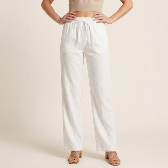 Wide Leg Linen Pants for Women — Elastic Waist Summer Trousers