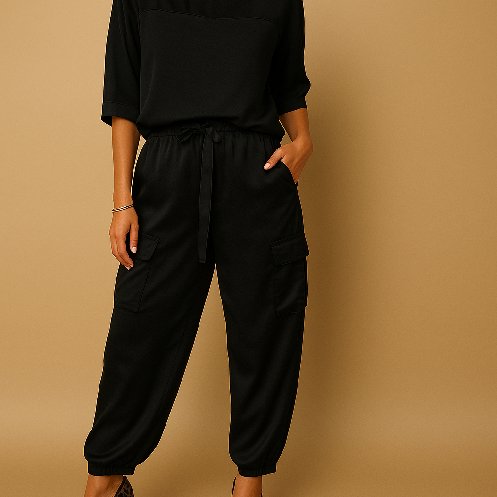 Women’s Satin Top & Straight-Leg Trouser Set – Elegant & Fluid for Everyday Wear