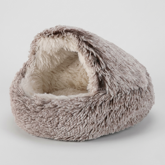 Cat Bed with Fluffy Plush Nest - Light Brown