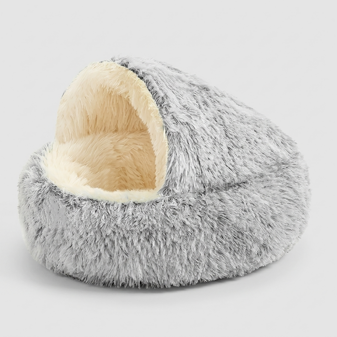 Cat Bed with Fluffy Plush Nest - Grey