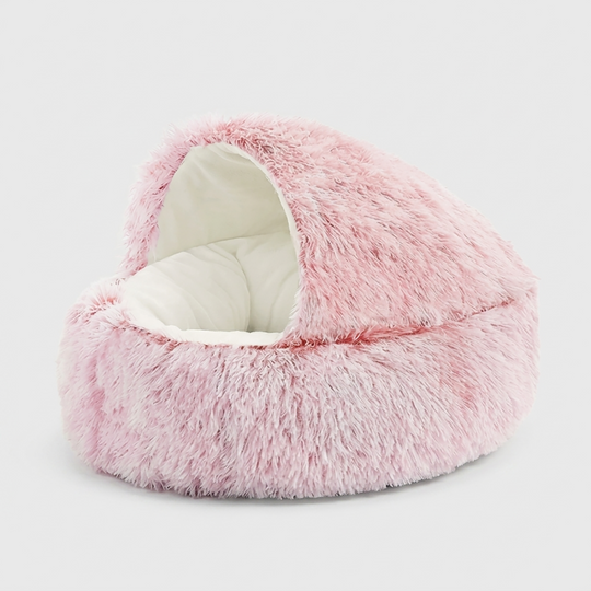 Cat Bed with Fluffy Plush Nest - Pink
