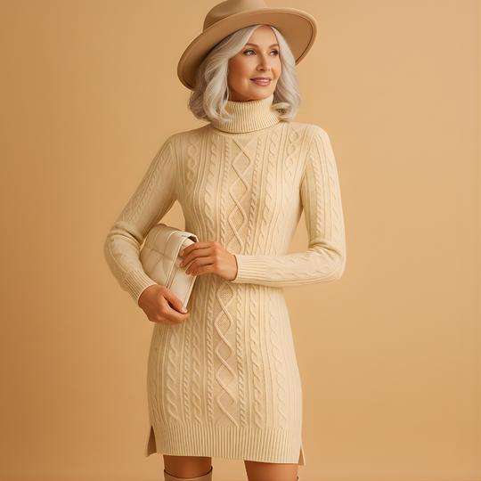 Women’s Chunky Knit Turtleneck Sweater Dress – Warm & Comfortable Winter Style