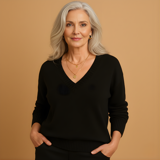 Women’s Soft Knit V-Neck Sweater – Comfortable & Versatile Fit
