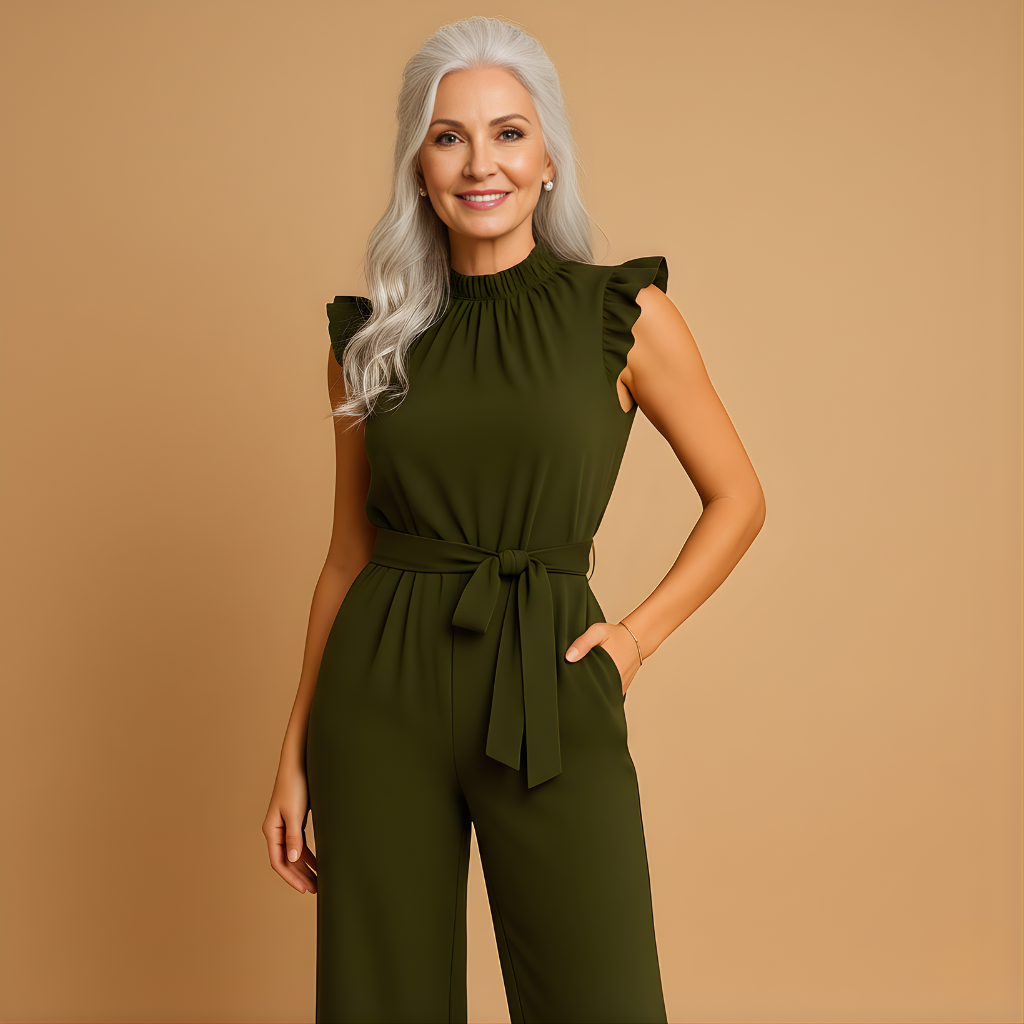 Women’s Tailored Jumpsuit with Cap Sleeves & Belt – Elegant & Refined for Special Occasions