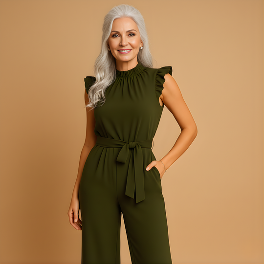 Women’s Tailored Jumpsuit with Cap Sleeves & Belt – Elegant & Refined for Special Occasions