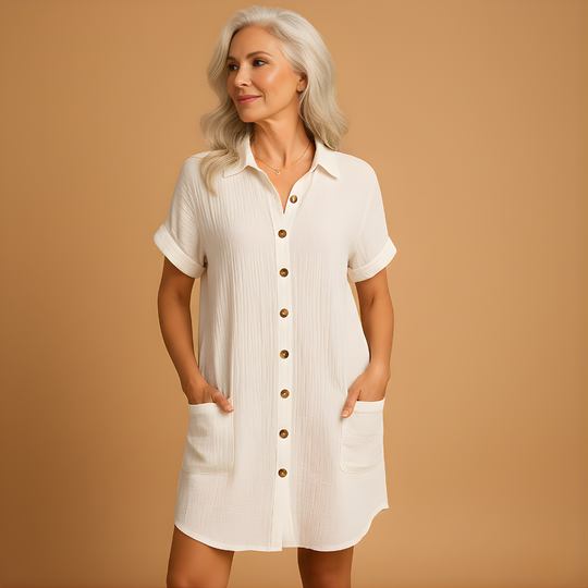 Women’s Shirt-Style Midi Dress with Belt Detail – Lightweight & Versatile for Warm Days